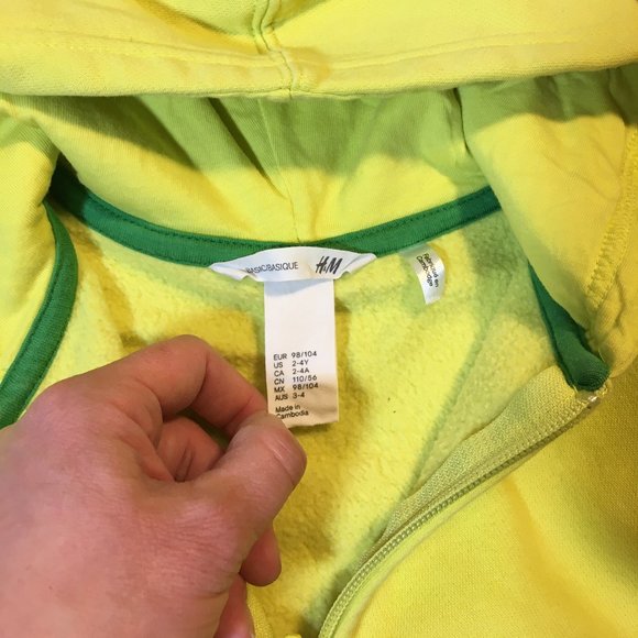 H&M CLASSICS NEON YELLOW ZIP UP HOODIE - Picture 2 of 3